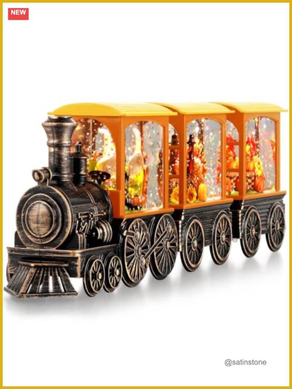 Hand-Painted Fall Snow Globe Train with 6H Timer Glitter Decor